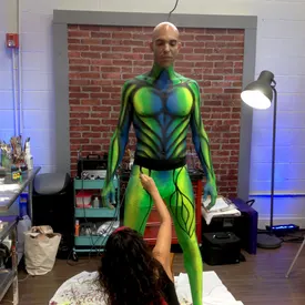 Heather working on our alien boy