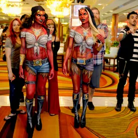 Walking into the Golden Nugget with our Devil Pirates!