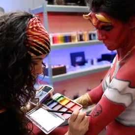 Heather working on the devil pirate girl