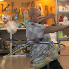 Wiser attempting to hula hoop